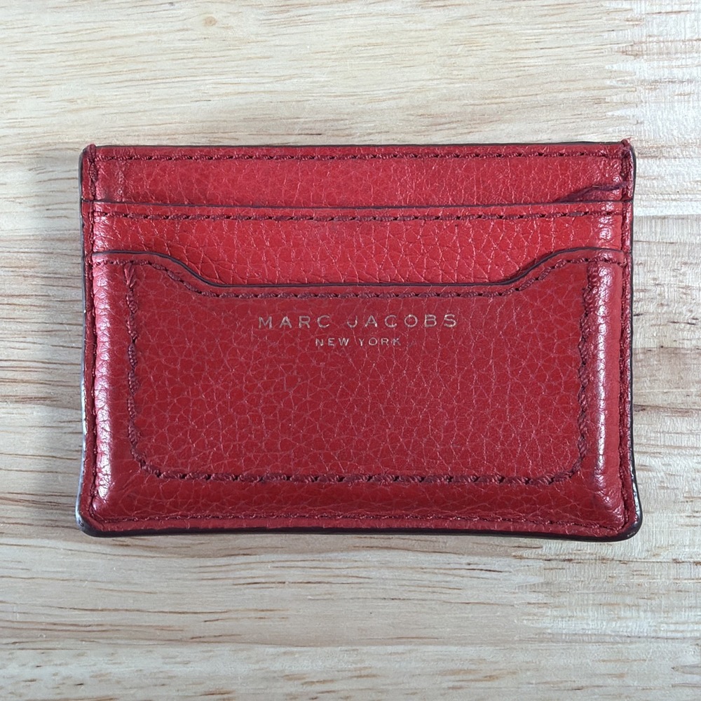Marc Jacobs Red Leather Slim Card Holder 2.5" X 4"